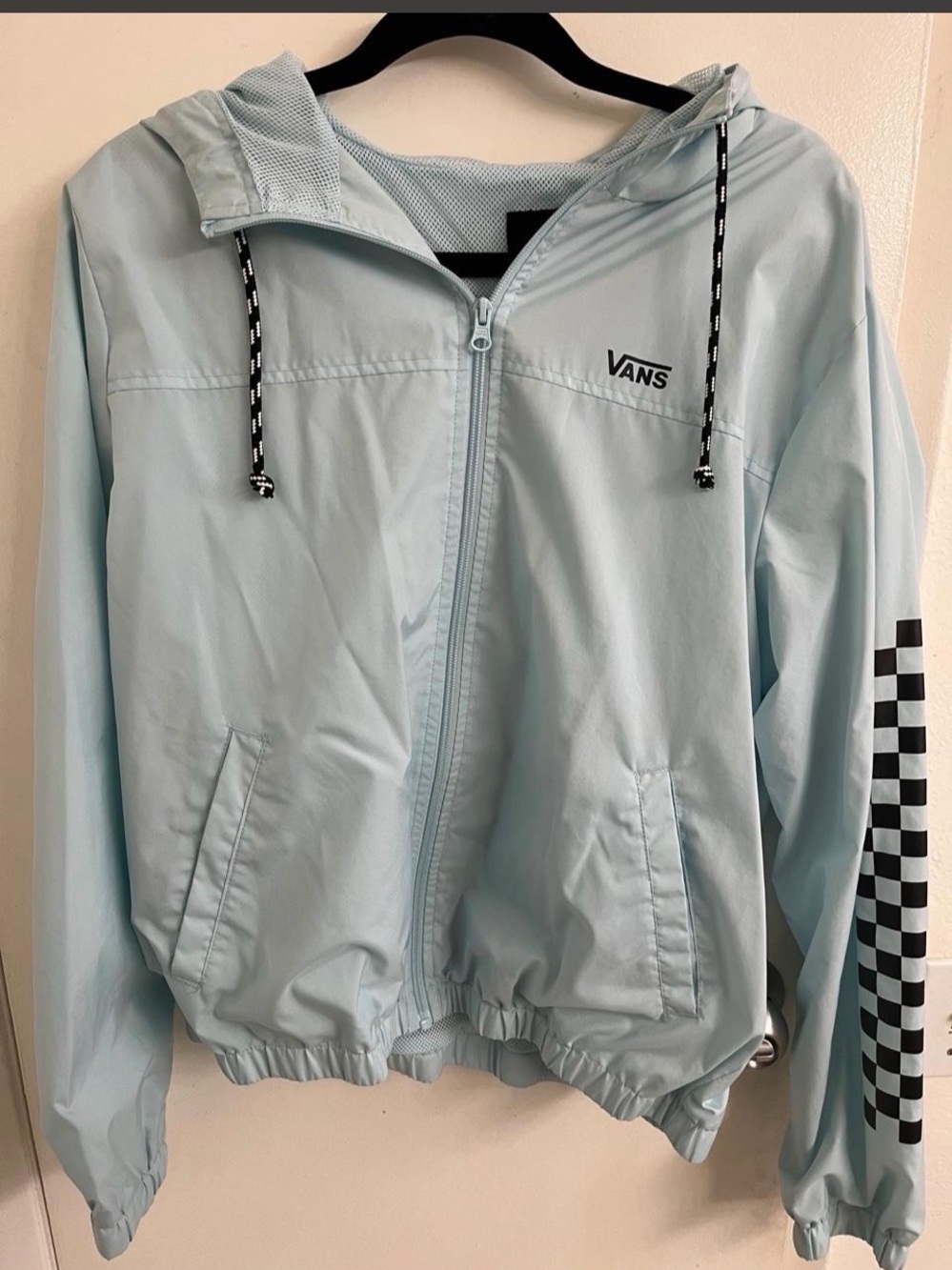Vans Light Blue Hooded Bomber Jacket with Checkerboard Sleeve
